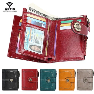 Women Leather Wallet RFID Blocking Ladies Small Compact Credit Card Holder Purse - Image 1 of 4