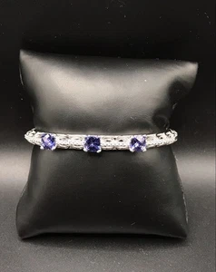 Tacori Sterling Silver Amethyst And CZ Crescent Designed Hinged Cuff Bracelet - Picture 1 of 13