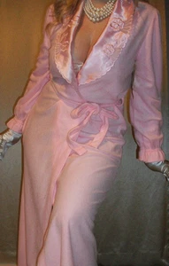 Vtg Pink Satin Trim Long Wrap Robe M NWT - Picture 1 of 6