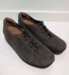 Clarks unstrukturierte graue Damen-Lederschuhe Größe 11 M Schnürschuhe gebraucht, in einwandfreiem Zustand - Bild 1 von 6