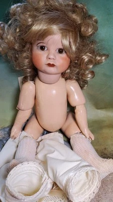 CHARMER! ANTIQUE SFBJ FRENCH DOLL WITH SILK DRESS SLIP SOCKS & WIG REPRODUCTION - Image 1 of 4