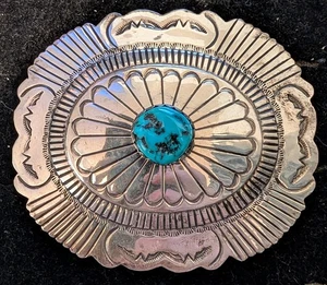 Fibbia per cintura vintage Navajo argento sterling/pietra turchese misura 3" x 2-1/2" - Foto 1 di 3