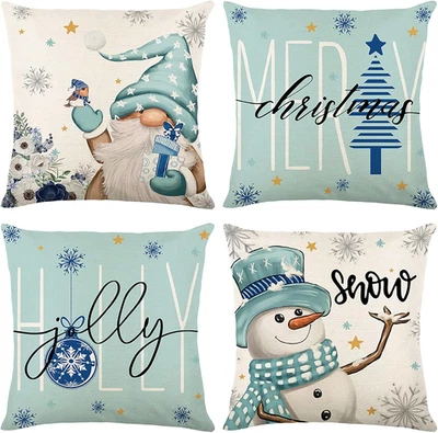 4 Pcs Christmas Pillow Covers 18X18, Decorative Rustic Throw Pillow Covers for W - Image 1 of 4