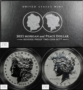 2023 S 2-Coin REVERSE PROOF Set Morgan & Peace Silver Dollars $1 with OGP - Picture 1 of 10