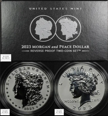 2023 S 2-Coin REVERSE PROOF Set Morgan & Peace Silver Dollars $1 with OGP - Image 1 of 4