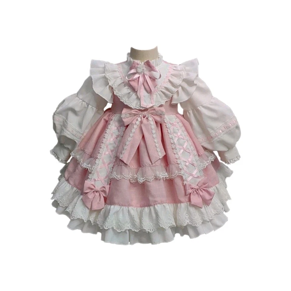 Lolita Kids Girls Mesh Tutu Dress Bow Lace Puff Sleeve Ruffle Bow Cute Dress New - Image 1 of 4