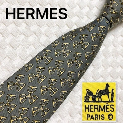 Corbata Hermes Horsebit 100% Seda Hecha en Francia 7479 IA Verde x Amarillo Foto 1 de 4