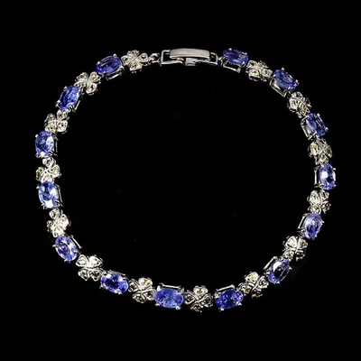 Pulseira de prata esterlina 925 oval tanzanita 6x4mm joia de pedra preciosa de safira 7,5 - Imagem 1 de 4