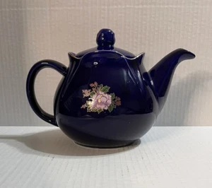 Teapot Ceramic Glossy Blue Floral Decals With Lid - Picture 1 of 12