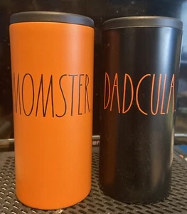 Rae Dunn Halloween Insulated Steel Slim Coolers-Momster And Dadcula- Set Of Two - Picture 1 of 2
