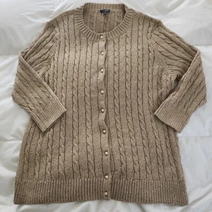 Talbots Cable Knit Sweater Cardigan Gold Button Front Size 2X Christmas Holiday - Picture 1 of 7