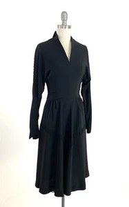 Vintage 1940s 50s Dress Goth Gothic Witch Dracula Coffin Pleat Halloween Vampire - Picture 1 of 12