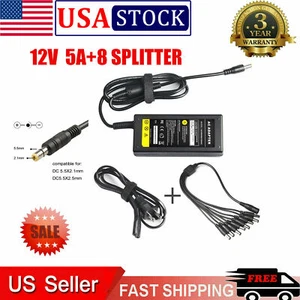 60W AC Adapter Charger Power Supply for Security Camera CCTV DVR + 8 Splitter US - Picture 1 of 8
