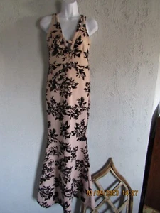 Love Fast Live Hard nwt sz S black floral felt over tan fishtail skirt gown sexy - Picture 1 of 7