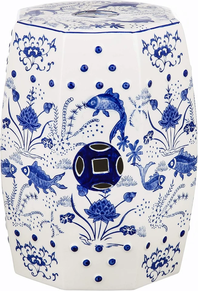 ACS4557A Cloud 9 Koi Ceramic Decorative Garden Stool, Blue - Image 1 of 1