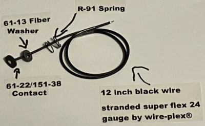 Lionel 61-22 lamp contact (151-38) W/12" wire & 61-13 washer & R-91 Springs - Image 1 of 4
