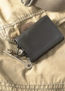 Genuine Soft Leather Popper Fastened Secure Key Case 6 Hooks Black Men's Women's - Picture 1 of 4