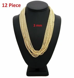 12 Piece 3mm Rope Chain Necklace 16" 18" 20" 24" 26" 30" Gold Finish Wholesale