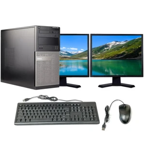Dell Desktop Computer PC Tower Intel i3 8GB 1TB HD Dual 19" Windows 10 Pro Wi-Fi - Picture 1 of 6