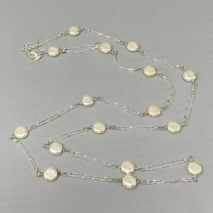 Designer Faux Pearl Necklace White Baroque Disc Bead Silver Tone Premier Designs - Picture 1 of 14