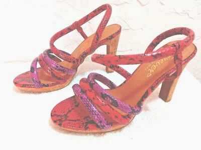 Strappy Heels Ladies Size "7" "8" "9" Animal Skin Red Open Toe Cuban Heel 4/3/8" - Image 1 of 4