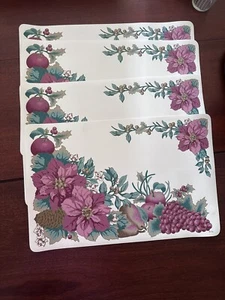 Set 4 tovagliette vinile Poinsettia rosa frutta Natale città e campagna vintage - Foto 1 di 6
