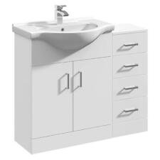 Bathroom Vanity Unit & Sink Basin Storage Cupboard Furniture 7 Drawer White 950