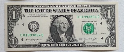 Birthday/Anniversary Note* August 24, 1993* $1 Dollar Fancy Serial #D01993824D - Image 1 of 2