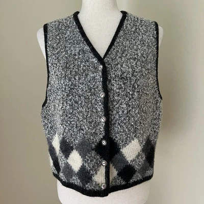 VTG Talbots Womens Button Up Sweater Vest Sz L Black Sleeveless Academia Preppy - Image 1 of 4