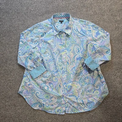 Топ Talbots женский размер 2X синий пейсли на пуговицах с длинным рукавом карьерный повседневный - Изображение 1 из 4