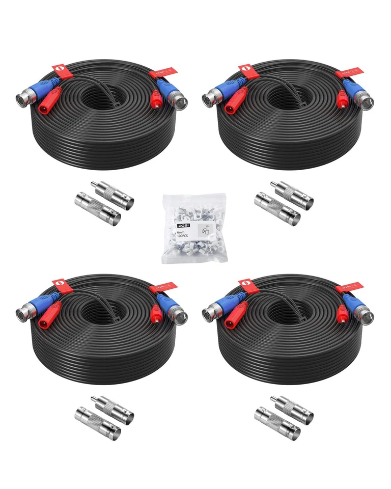 ZOSI 4 Pack 100ft(30M) All-in-One Video Power Cables,BNC Extension Security C... - Image 1 of 4