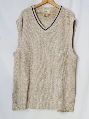 Colete Suéter Eddie Bauer Masculino XL Pulôver Waffle Aveia 100% Algodão Decote V EUA  - Imagem 1 de 4