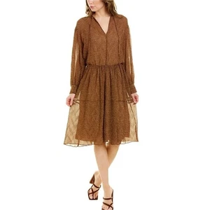 Vince Starry Dot Long Sleeve Shirred Dress Brown Women’s Size Small $495 - Picture 1 of 10