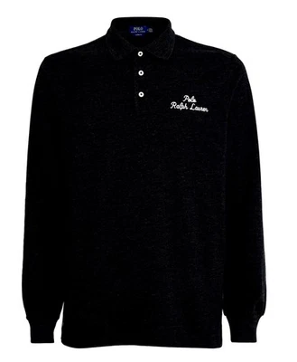 NWT Polo Ralph Lauren Black CHAIN STITCH LOGO Mesh Long Sleeve Collared Shirt - Image 1 of 4