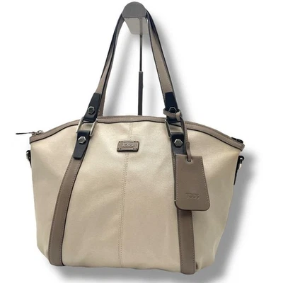 Good Condition Tod s Tote Bag Canvas Leather Genuine Leather Shoulder Bag Logo w - Image 1 of 4