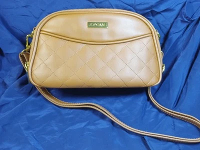 Bandolera/bolso de hombro JOY & IMAN acolchado con diamantes de cuero genuino bronceado usado en excelente estado Foto 1 de 4