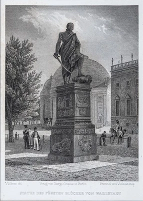 Berlin Statue Fürst Blücher Orig. Stahlstich aus Spiker 1833 Passepartout - Bild 1 von 4