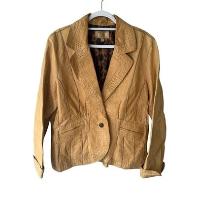 Blazer Wilsons Cuero Vintage Años 90 Y2K Tostado Talla XL Retro Animal Print Interior Foto 1 de 4