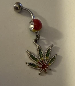 14g rot/gelb/grün cz baumelnder Glitzer Marihuana Topfblatt Bauchring - Bild 1 von 4