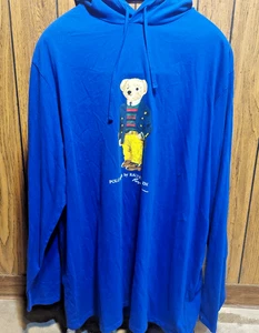 Ralph Lauren Polo Bear hoodie light weight blue XLT long sleeve - Picture 1 of 4
