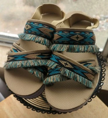 Sandalias de plataforma Teva Flatform Ceres 9 azul tostado con flecos suroeste con tiras Foto 1 de 4