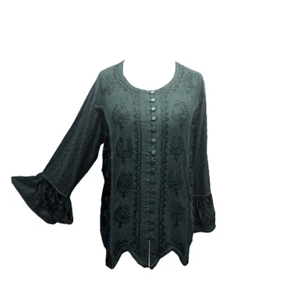 Velvet Blouse Winter Festive Formal Bottle Green Bell Sleeve One Size 14 16 18 - Image 1 of 4