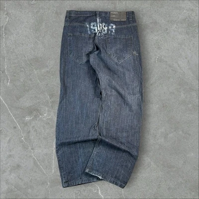 Rocawear Jeans Mens 34x32 Blue Y2K Spellout Hip Hop Grunge Skater 90s Baggy Wide - Image 1 of 4