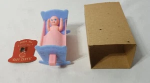 Vintage Plasticraft Toy Doll Baby Caryn in Cradle Action Figure Nightmare Fuel - Picture 1 of 4