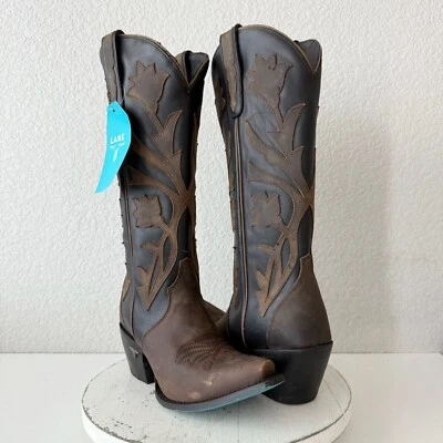 Botas de Vaquero Lane JOLENE Mujer 9 Negro Marrón Cuero Vaquera Occidental 17" Alto Foto 1 de 4
