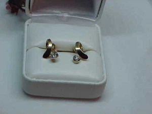14k Yellow Gold .40ct Diamond Solitaire Stud Ribbon Earrings Vintage J4123 NICE - Picture 1 of 7