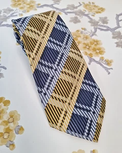 Cravatta da collo uomo vintage Hudson & Oates, motivo a righe diamante giallo grigio RETRO - Foto 1 di 5