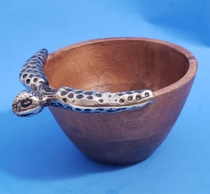 Holz Servier Dip Schüssel Tasse Dekorativ Metall Schildkröte Griff 3" mal 5" - Bild 1 von 8