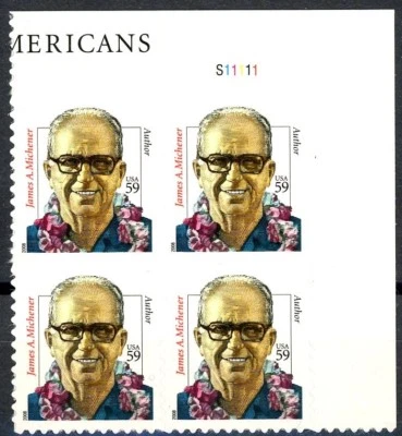 James A Michener MNH Plate Block of 4 UR Plate S11111 MNH Scott's 3427a - Image 1 of 2