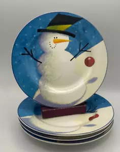 Sakura Cherry Snowman Salad Plates Set of 4 - Picture 1 of 2